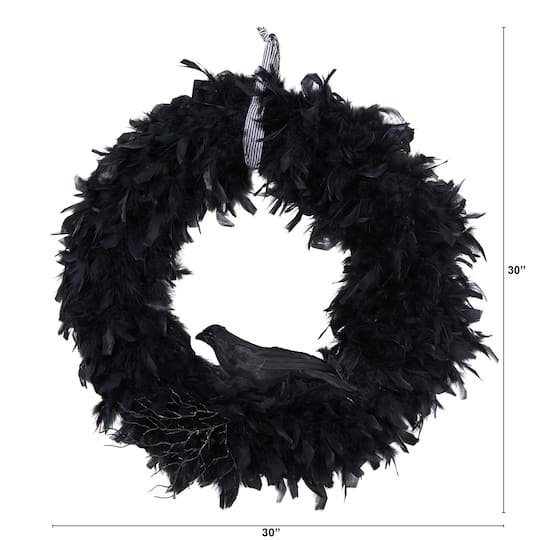 30" Halloween Raven Feather Wreath